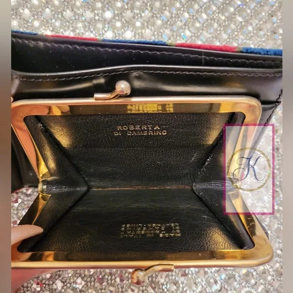 Vintage Roberta di Camerino Kisslock Short Bifold Wallet, Blue, Green & Red - Picture 3 of 7